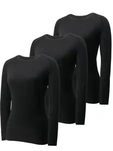 Women's Solid Long Sleeve Shapewear Tee, High Stretch  Tummy Control Shaper, Ladies Shapewear for Gym Workout, Compression Sports Top