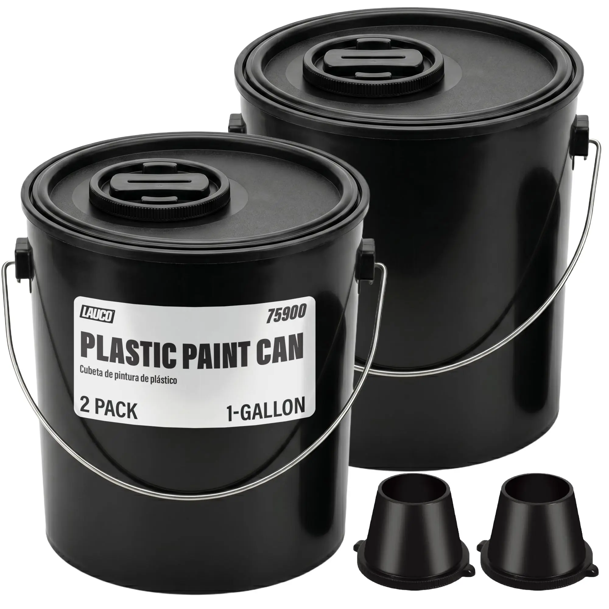 Lauco 2-Pack 1-Gal Cylindrical Polypropylene Paint Cans with Snap Lid Seal, Unlined Corrosion-Resistant Chemical-Resistant Storage Containers - Durable for Garage DIY Projects, Storing Leftover Materials
