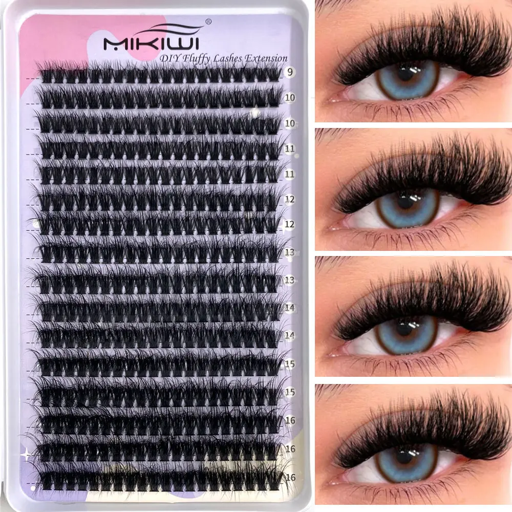 MIKIWI D Curl Eyelash Extension Kit, Natural Wispy Individual Lashes, Soft Fluffy False Eyelashes for DIY Makeup, 10-18mm Mixed Length