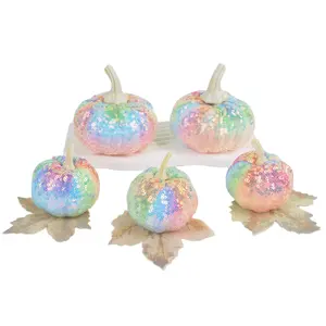 Colorful Sparkling Sequins Handmade Home Pumpkin Decoration Ornament, Festive Halloween Decor, Unique Gift Idea for Friends & Family