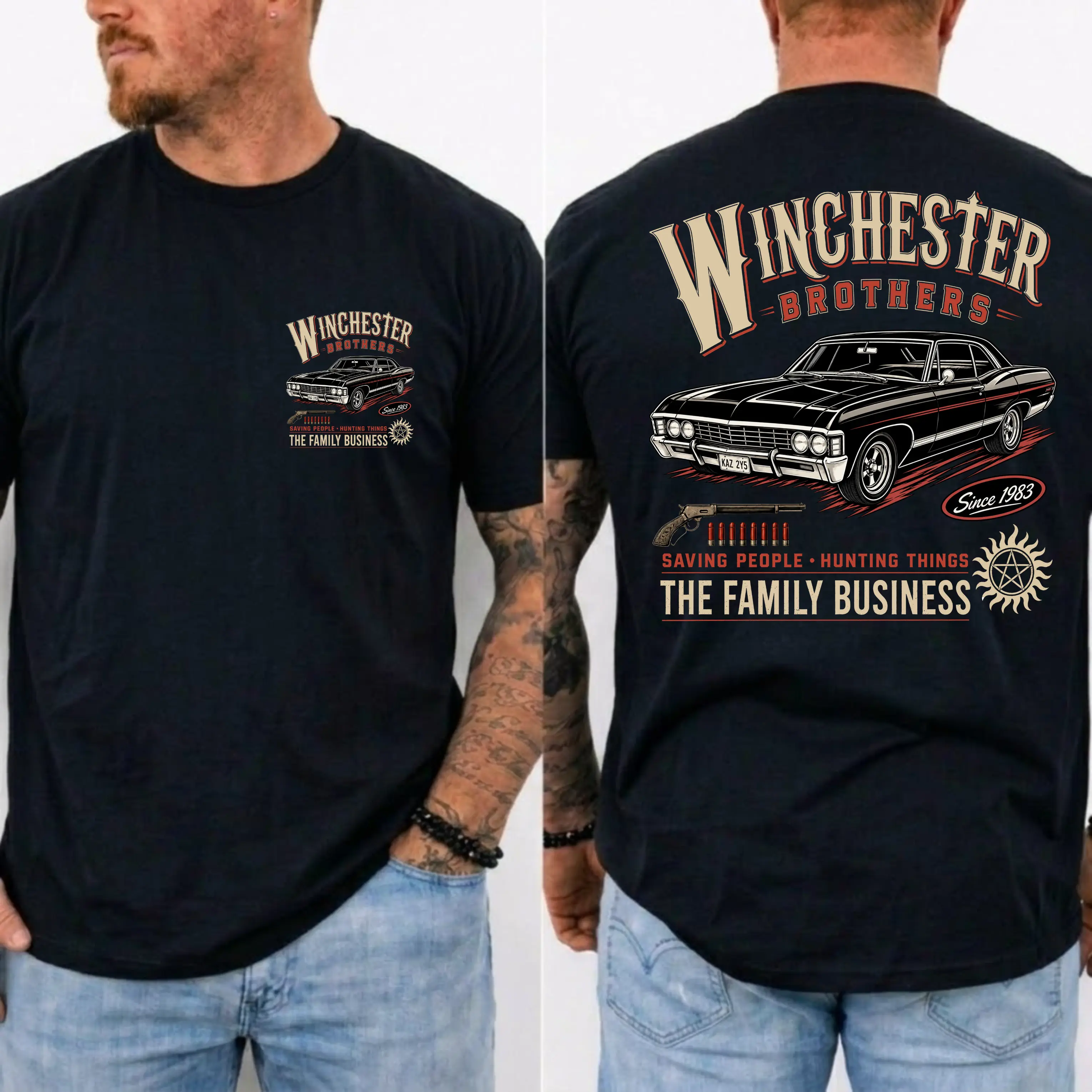 Saving People Hunting Things Classic Car Tee, Winchester Brothers American Retro Vintage Shirt, The Family Business T Shirt