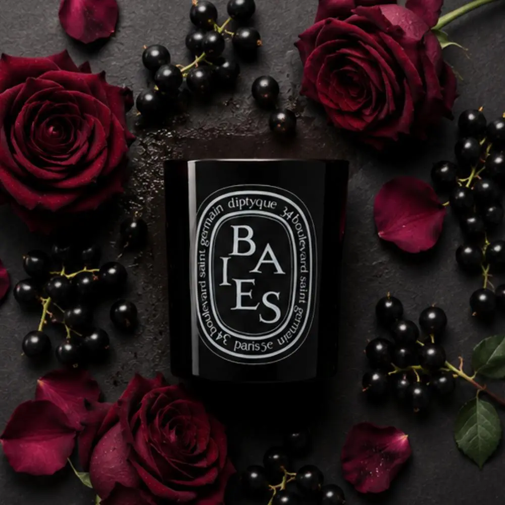Pack 2 Diptyque Baies Scented Candle Black - 10.2 oz | Luxury Floral Soy Jar Candle for Aesthetic Home Decor & Aromatherapy