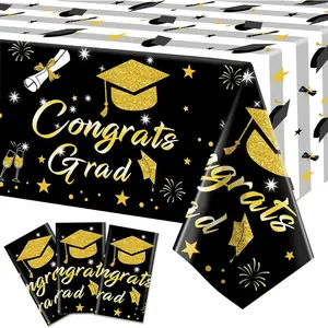Graduation Tablecloth Party Decorations 2026, 3 Pack 54"x108" Congrats Grad Disposable Table Covers Plastic Cloth Tablecover for College High School Class of 2025 Party Supplies
