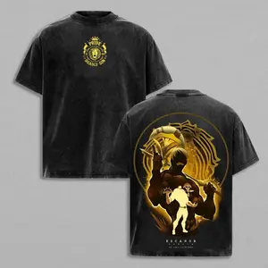 Escanor The Seven Deadly Sins Graphic Tee Vintage Washed Anime T Shirt Retro Distressed Short Sleeve Casual Streetwear Japanese Manga Shirt Summer Fashion Top Relaxed Fit Crew Neck Tee for Men Women Anime Fans Gift