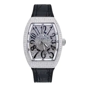 Franck Muller Vanguard V32 Automatic Stainless Steel Aftermarket Full Diamond Paved Case and Dial Black Arabic Numerals Ladies Watch WHT031219