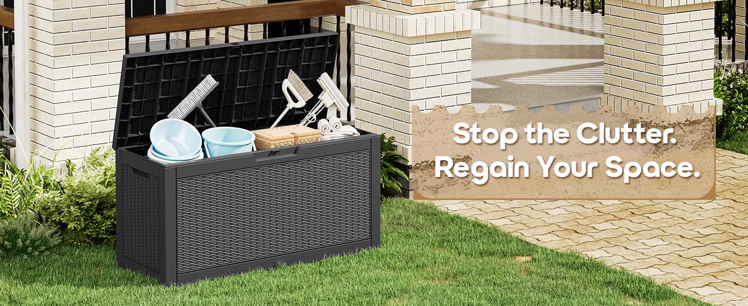 60 Gallon Outdoor Storage Box Waterproof Patio Deck Box for Garden Tools Pool Supplies