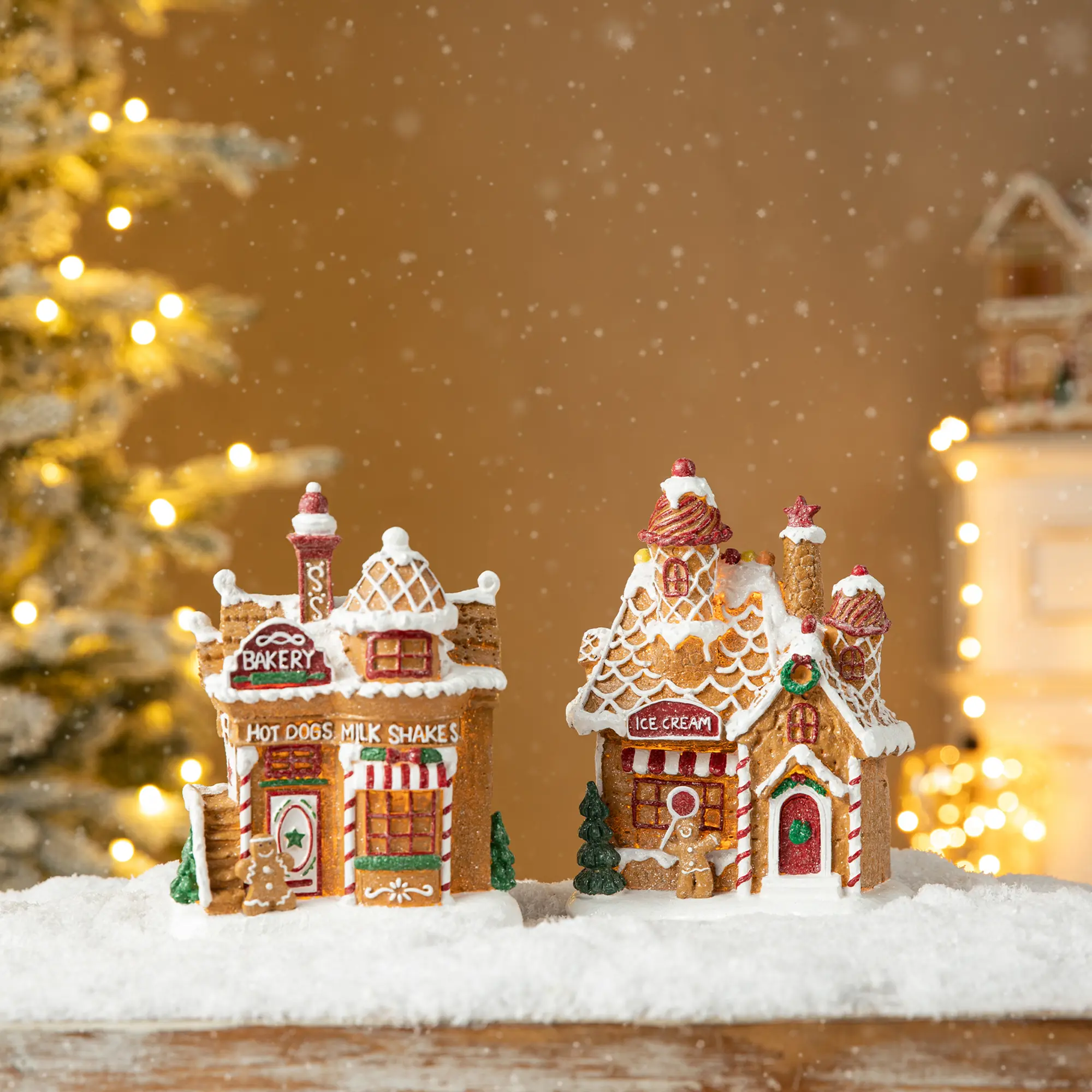 Glitzhome 7.25"H Set of 2 Lighted Resin Christmas Gingerbread House Table Decor,w/Timer Glitzhome 7.25"H Set of 2 Lighted Resin Christmas Gingerbread House Table Decor,w/Timer