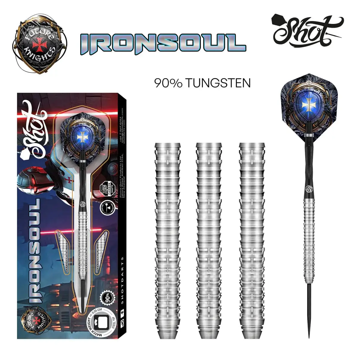 Shot Future Knights Ironsoul Steel Tip Dart Set-90% Tungsten Barrels-26gm