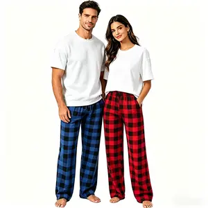 Spring Plaid Drawstring Pajama Pants for Women Men, Casual Loungewear Pajamas Matching Pjs for Couple