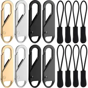 16 Pieces Detachable Zipper Pull Tabs with Extender Cord for Luggage Clothing Jackets Backpacks Boots Purse Coat