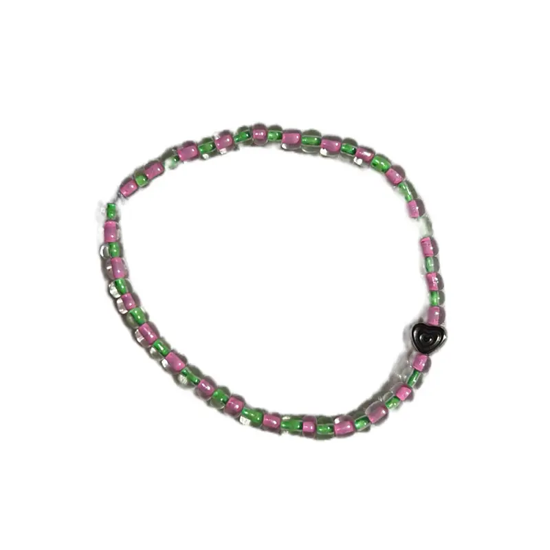 Zaddison Forever Bracelet - Pink and Green Beaded Design with silver heart Accent Piece