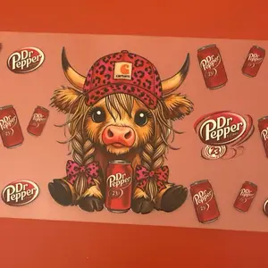 Highland Cow with dr pepper UV DTF Wrap