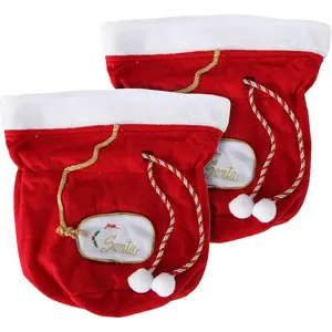 Christmas  Bags, Santa  Bags, Set of 2 Santa Bags, Fabric  Bags, Large  Bags,  Christmas Bags, Christmas  Bag Set, Red  Bags,2 Count(Pack of 1)