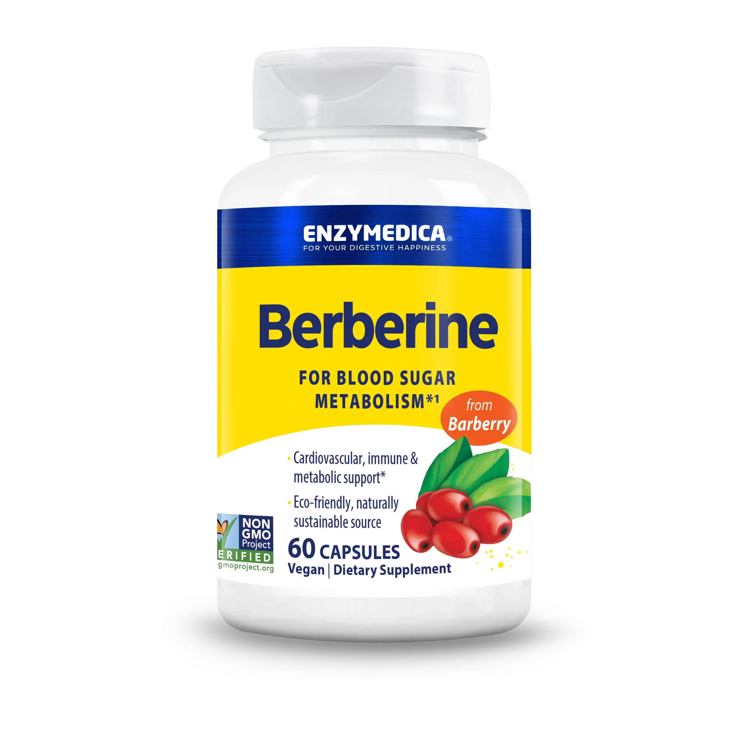 Enzymedica Berberine HCl Supplement 510 mg - Berberine Capsules for Men & Women, Natural Metabolic Health Support, Vegan, Gluten Free, Non-GMO