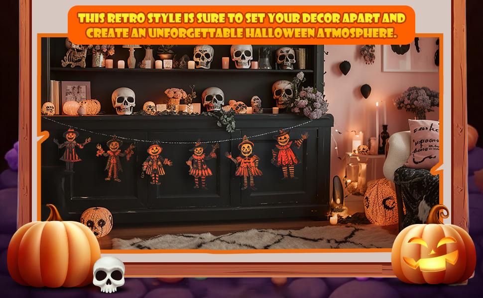6PCS 5.9Inch Halloween Vintage Wooden Garland Set - Spooky Tall Pumpkin Hanging Decorations, Decorative Banner, Photo Backdrops for Halloween Party Wall Decor 6PCS 5.9Inch Halloween Vintage Wooden Garland Set - Spooky Tall Pumpkin Hanging Decorations, Decorative Banner, Photo Backdrops for Halloween Party Wall Decor