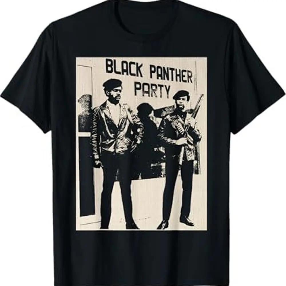 Men's Short-Sleeve Round Neck Printed Streetwear T-Shirt - Black Panther Party Vintage History Self-Defense Design, Soft Fabric, Small Size Top, Shortsleeve, Casual, Soft Cotton For All-Day Ease, Classic Fit, Cult Classic Style, Old School Vibes