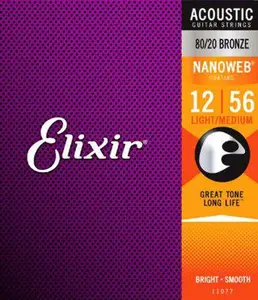 Elixir Nanoweb 80/20 Coated Acoustic Guitar Strings | Light/Medium | 12-56