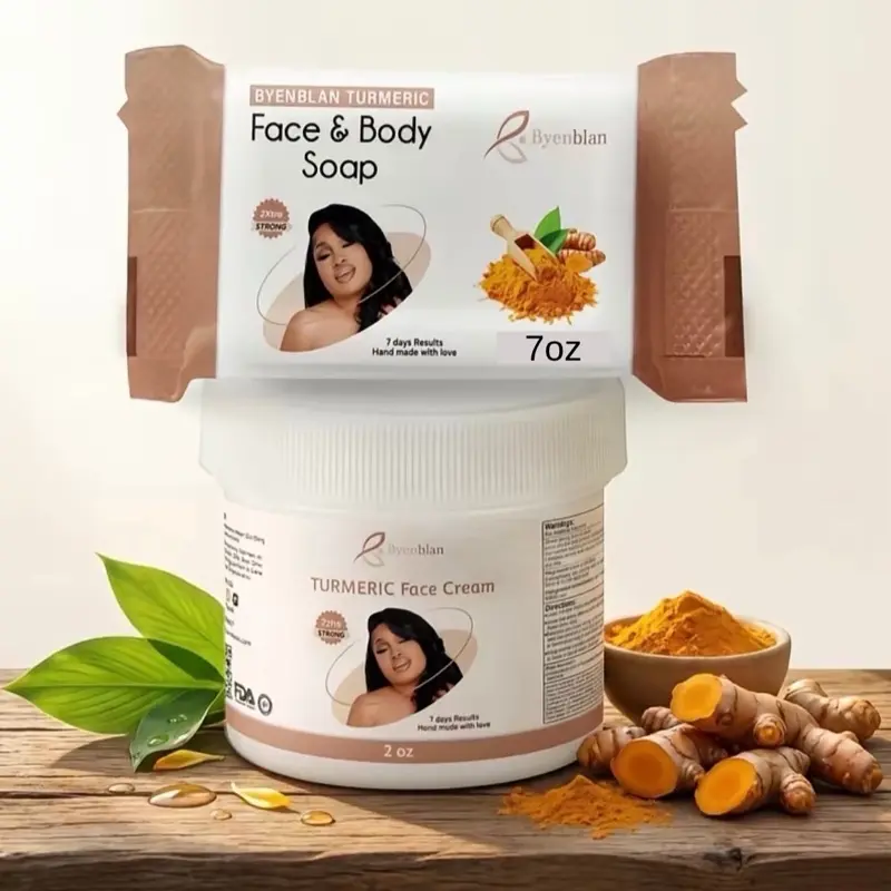 Byenblan 7oz Tumeric Soap and 2oz face Cream Set
