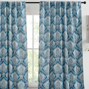 Messina Paisley Blue Patterned Flower - Decorative  Rod Pocket Floral Curtains for Living Room Patterned Print - Semi Blackout Floral Drapes for Living Room, Set of 2-52 W x 84 L