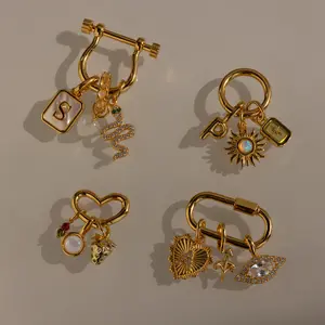 Gold Carabiner Charms by Caitlyn Minimalist - Dainty 18K Gold Plated Carabiner Necklace Charms - Oval, Circle, Heart, Horseshoe Charm Holder for Bracelet - Personalized Charm Jewelry for Women - Birthday Gift