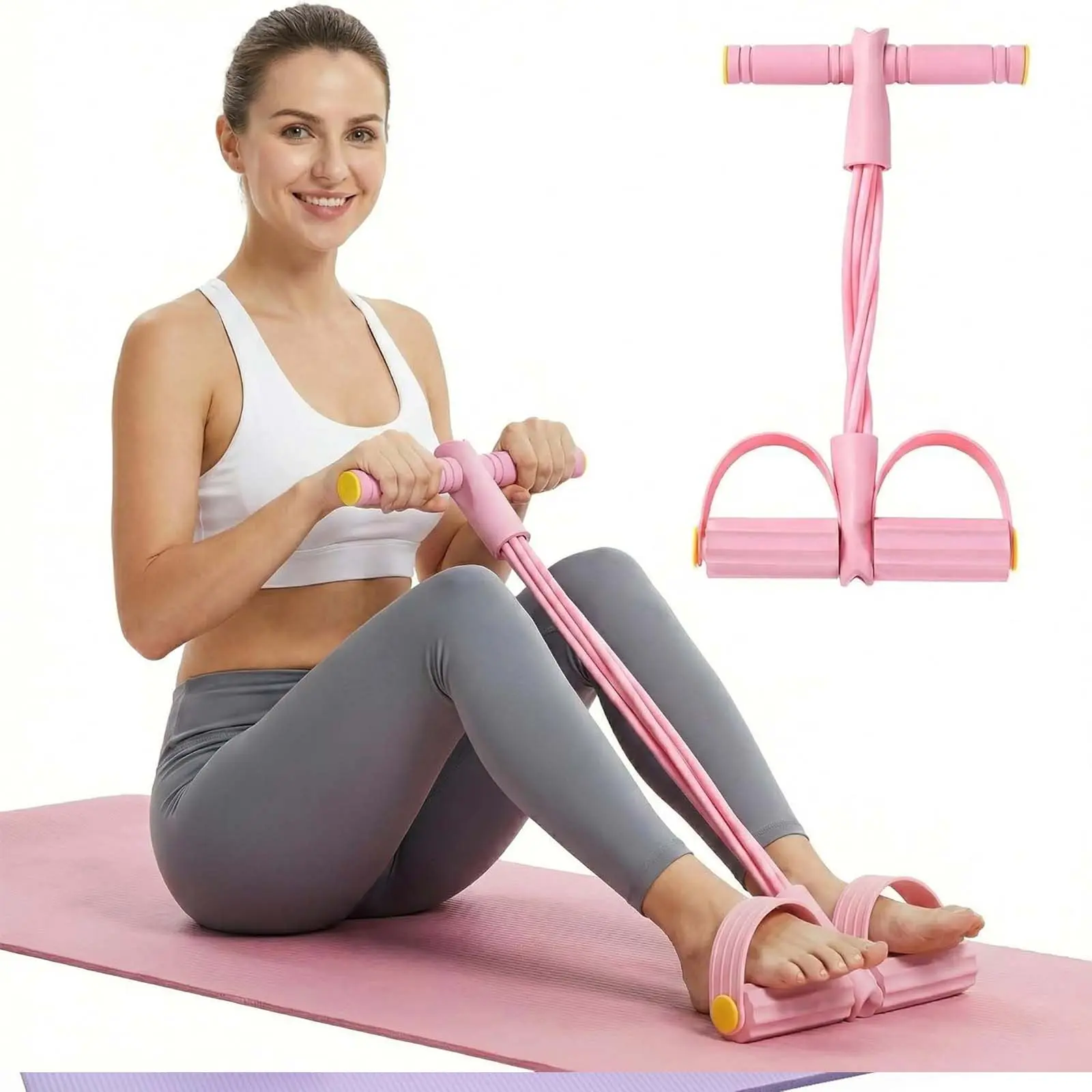 Pedal Resistance Band with Handle, 4-Tubes Tesistance Bands with Handles, Natural Rubber Foot Pedal Resistance Band, Multifunctional Exercise Bands