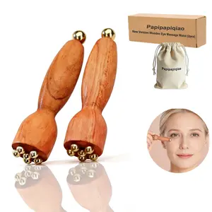 2Pcs Facial Massage Tool for Eye Massage Reduce Puffiness and Dark Circles Facial Meridian Brush Rosewood Handle Copper Massage Beads Chinese SPA Gua Sha Tool (Rosewood)