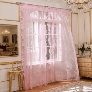 102 Inches Long  Lace Curtains for Bedroom 2 Panels Set  Boho Curtains Sheer Floral Embroidery Ruffled Window  Rod Pocket,52 X 102 Inch,