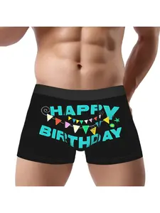 1 piece Happy Birthday Have A Fantastic And Colorful Party Underpants Breathable Panties Men's Underwear Print Shorts Boxer Briefs