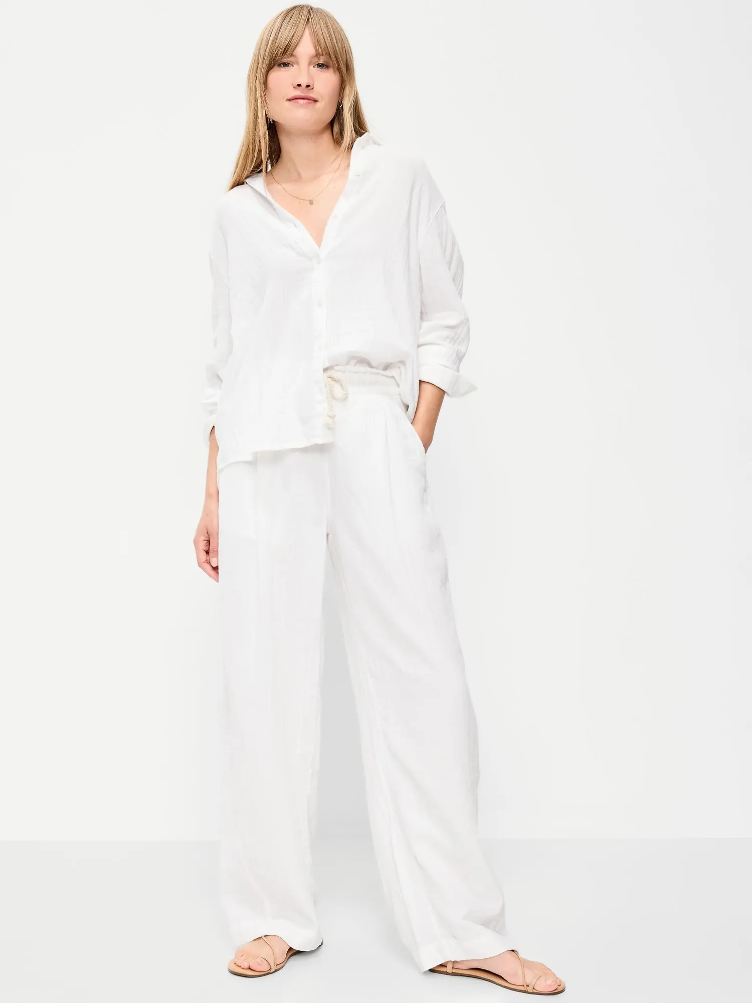 Old Navy Women's High-Waisted Crinkle Gauze Barrel Ankle Pants