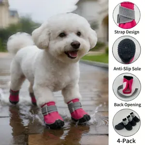 4 Pairs Dog Rain Boots, Waterproof Back Opening, Deep Water Resistant Fabric, Non-Slip Soft Sole, All-Season Pet Rain Shoes