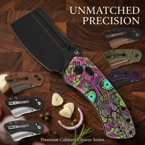 KANSEPT Korvid V Folding Kitchen Cleaver Rose Gold Coated D2 Blade  G10  Handle Double Sided Clip Designed by Koch Tools