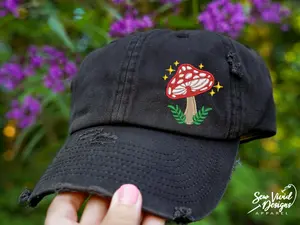 Mushroom Hat | Distressed Baseball Cap OR Ponytail Hat | Toadstool Hat | Mystical Fairy Magic Trippy Mushrooms Fungi Nature Hippie Boho