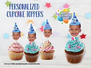 12PCS Single or Double Sided Personalized Photo Cupcake Toppers, Personalized Cupcake Toppers, Cake topper, Custom Personalized face cupcake toppers, face on a stick