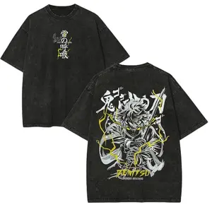 Demon Slayer Zenitsu Agatsuma T-Shirt – Vintage Washed Oversized Anime Graphic Tee | Unisex Retro Streetwear Gift for Fans