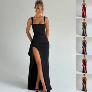 Women's Plain Backless Slip Dress with Thigh Split, Floor-Length Sleeveless Dress for Parties, Clubbing and Dates, Ladies' Elegant Sexy Clothes for All Seasons, Elegant Fitted Dresses