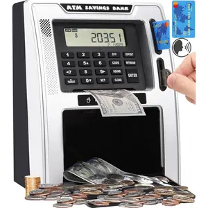 Talking ATM Piggy Bank for Kids with Dual Debit Cards, Power-Off Memory, Auto-Opening Drawer for Real Money for Boys, Onekey Shutdown, Bill Feeder, Coin Recognition, Balance Calculator Machine