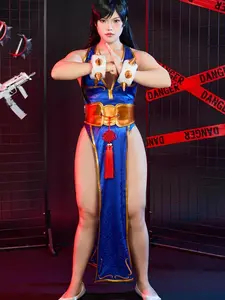 [Officially Licensed] Street Fighter Classic Chun-Li Blue Side-slit Long Qipao Cosplay Costume Halloween Costume