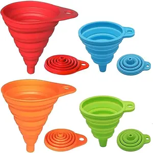 Kitchen Funnel Set 4 Piece, Foldable Silicone Funnel for Liquid Transfer, Ideal for Bottling, Compact Kitchen Tool, Easy Use & Durable