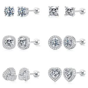 Turandoss 6 Pairs Stud Earrings Set for Women - 925 Sterling Silver Gold Plated CZ Flat Back Earrings