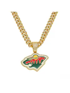 New Men's Iced Out Chain Hip Hop Necklace, Personalized Sports Ice Hockey Logo Pendant Necklace, Trendy Bling Hip Hop Jewelry for Boys & Sports Fans
