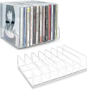 2 Pcs Clear Acrylic CD Holder, DVD/CD Display Rack & CD Storage Box & Vinyl Record Storage Stand Holds up to 14 Standard CD Cases for Media Shelf Storage and Organization Philbinden