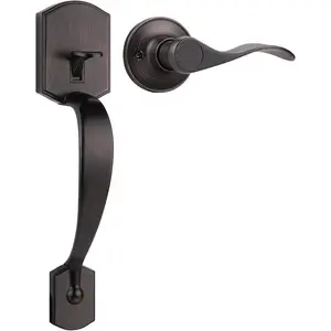 Upgated Entry Door Handle with Accent Wave Door Lever, for Electronic Keypad with Drop Interior Left Handed Lever, Camelot Trim Lower Half Handleset, Oil Rubbed Bronze Finish