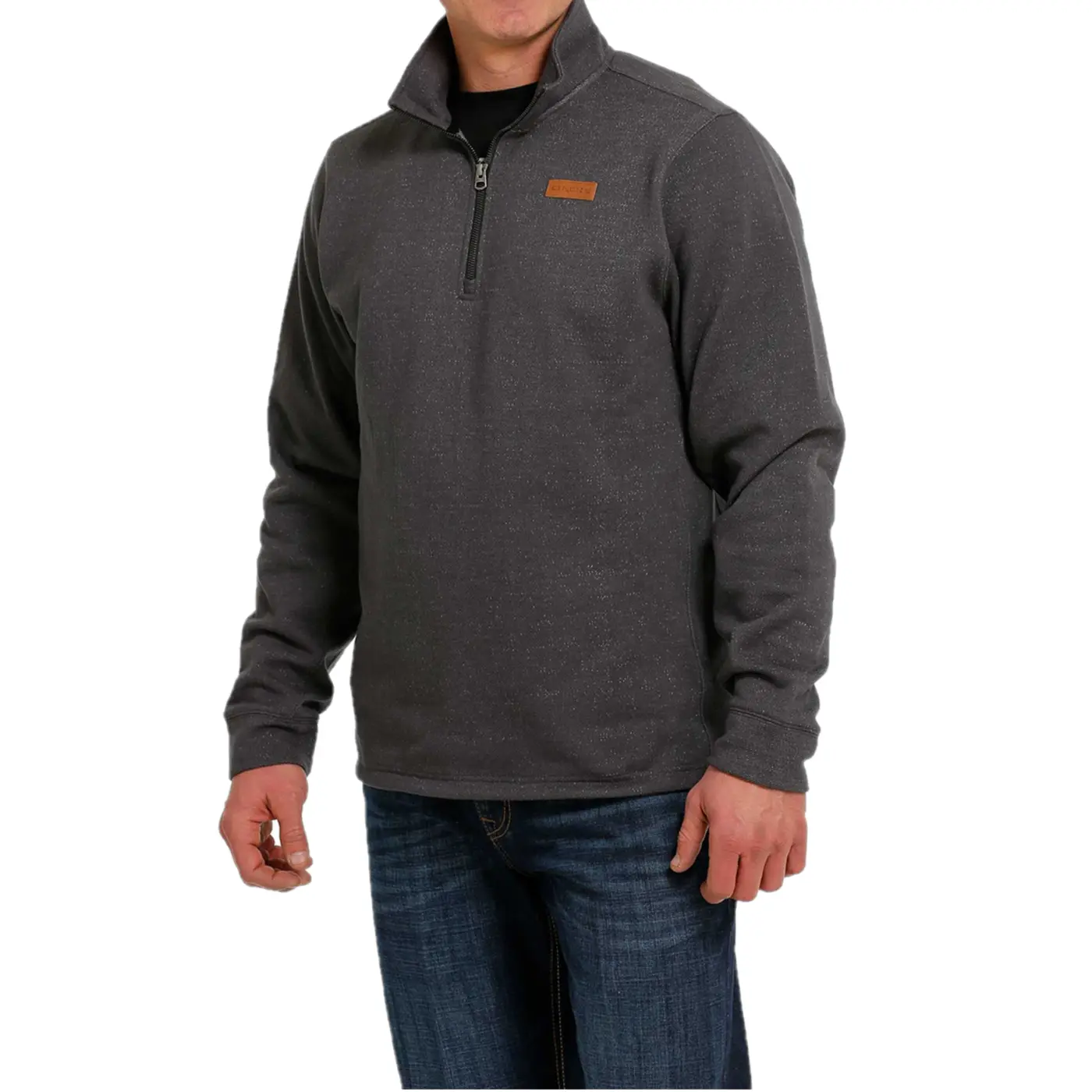 Cinch® Men's 1/4-Zip Polyester Knitted Pullover with Leather Accents, Solid Charcoal Heathered Menswear Top with Casual Rayon Blend, MWK1080009