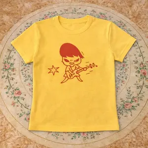 Yellow Baby Baby Tee With Red Graphic – Y2K Vintage Cartoon Aesthetic Top