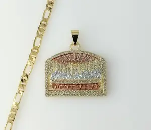 Plated Tri-Color Blinged The Last Supper 5mm Figaro Chain Necklace