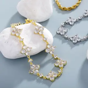 Luxe Full Diamond Four-Leaf Clover Bracelet for Women with Sparkling Zircon