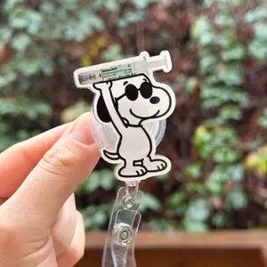Cartoon Dog with Dilaudid Syringe- Nurse badge reel, RN, MD, pharmacy, healthcare, work accessory
