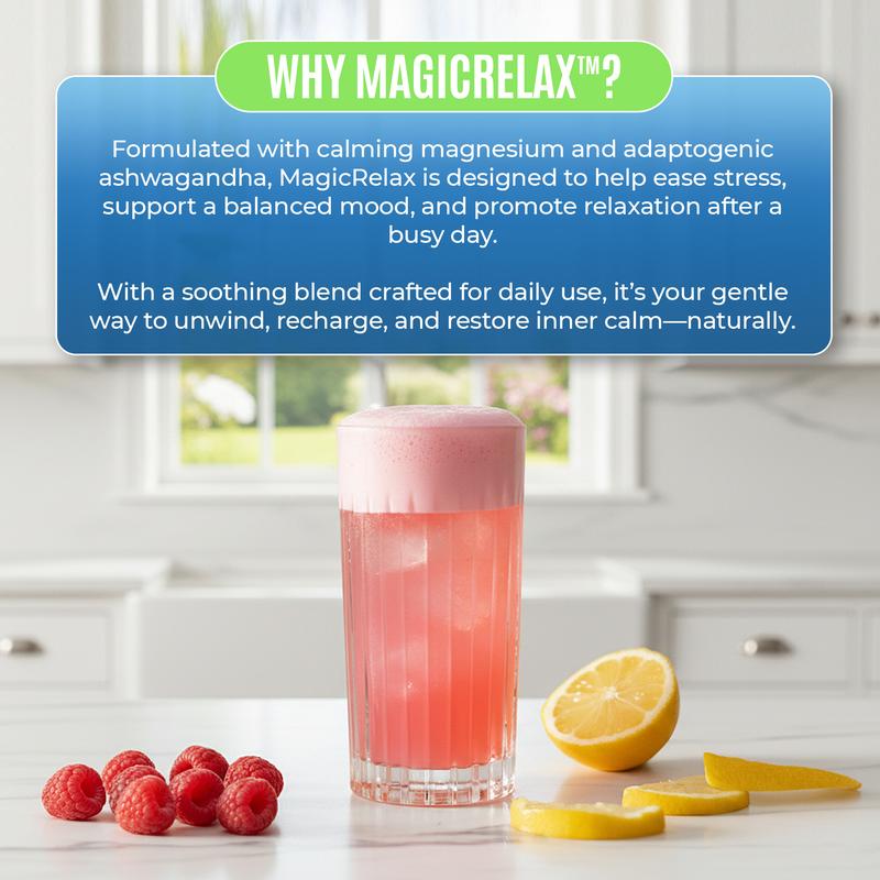Yesnap MAGICRELAX Calming Sparking Mix with 8-in-1 Magnesium, KSM-66 Ashwagandha, Saffron, Vitamin D3, GABA & L-Theanine Supports Cortisol Balance Mood Sleep 30 Servings, No Sugar, Non GMO, Raspberry Lemonade Flavor