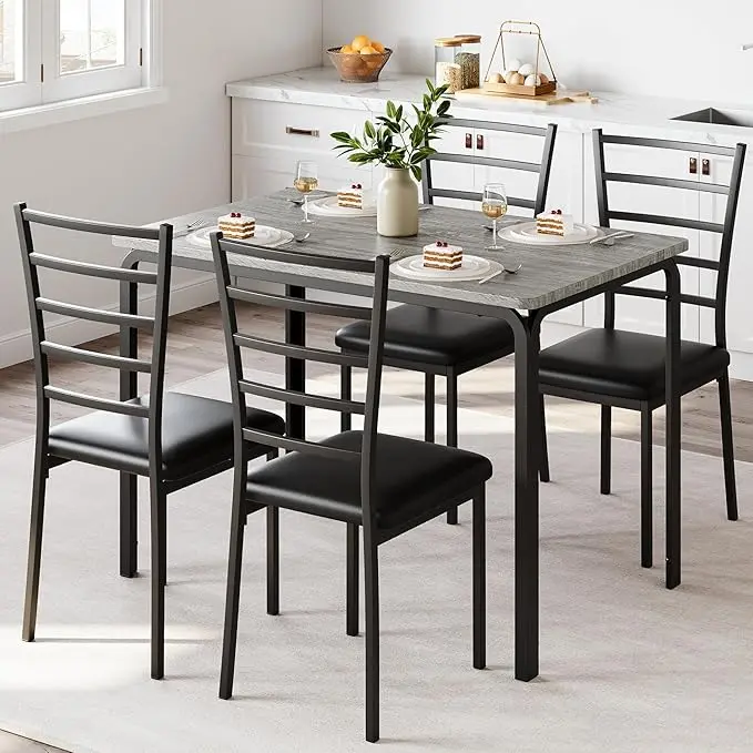 Dining Table Set for 4, Ktichen Table with 4 Chairs Dinning Table Set for Kitchen & Dining Room, Compact Dining Set for Small Spaces Table with 4 Chairs