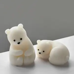 Polar Bear Silicone Mold Lying Bear Handmade Aromatherapy Candle Ornament DIY Plaster Squeeze Mold